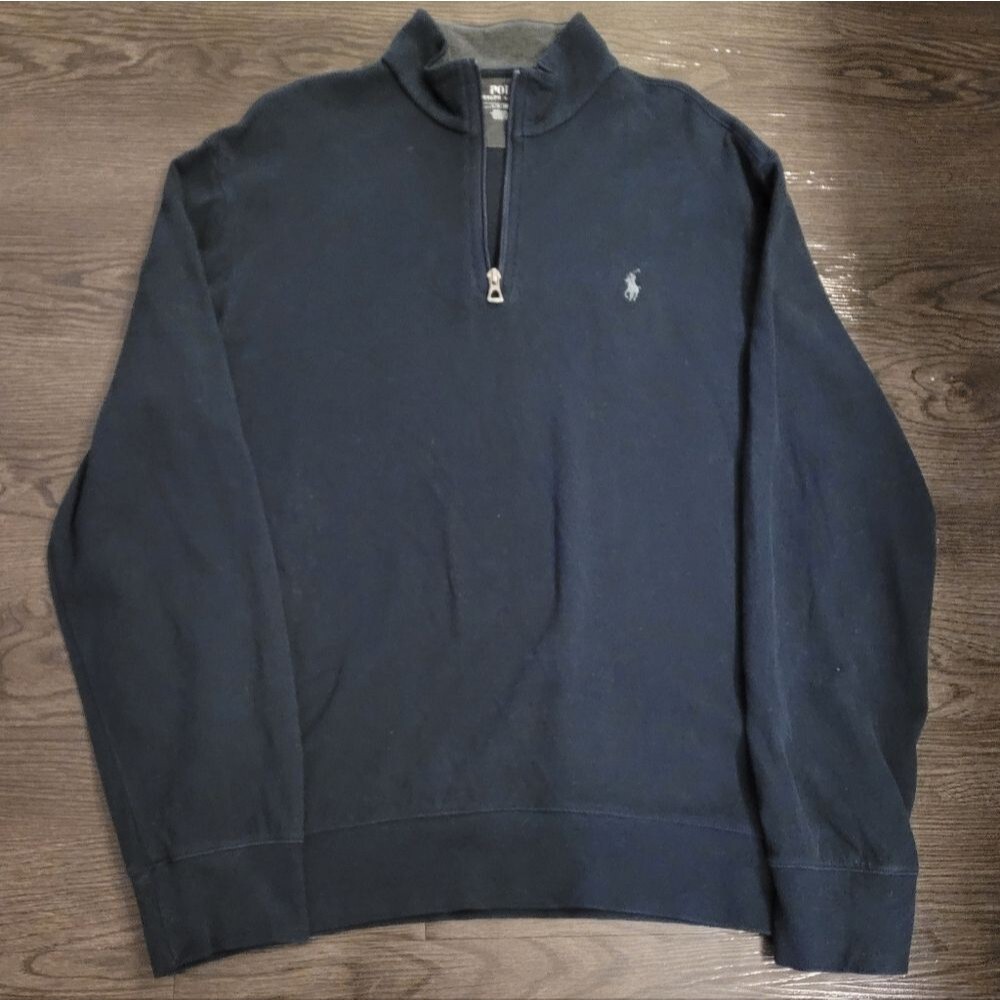 Polo by Ralph Lauren Men's Navy Quarter Zip Sweater Size Large Preppy Pullover